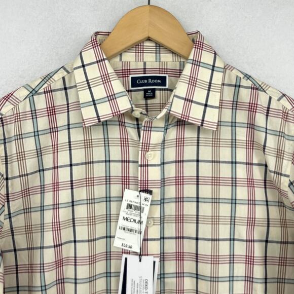 CLUB ROOM Shirt Mens M Palermo Plaid Button Up Refined Woven Winter Ivory NEW - Picture 8 of 16